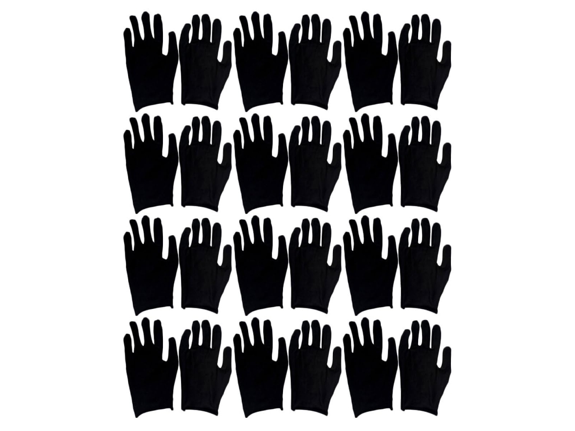 Guantes de trabajo negros de algodón fino, talla L, paquete de 12 pares.