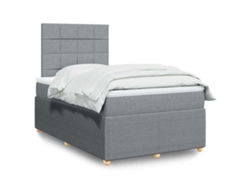 Cama Box Spring Con Colchón Tela Gris Claro 120x190 Cm