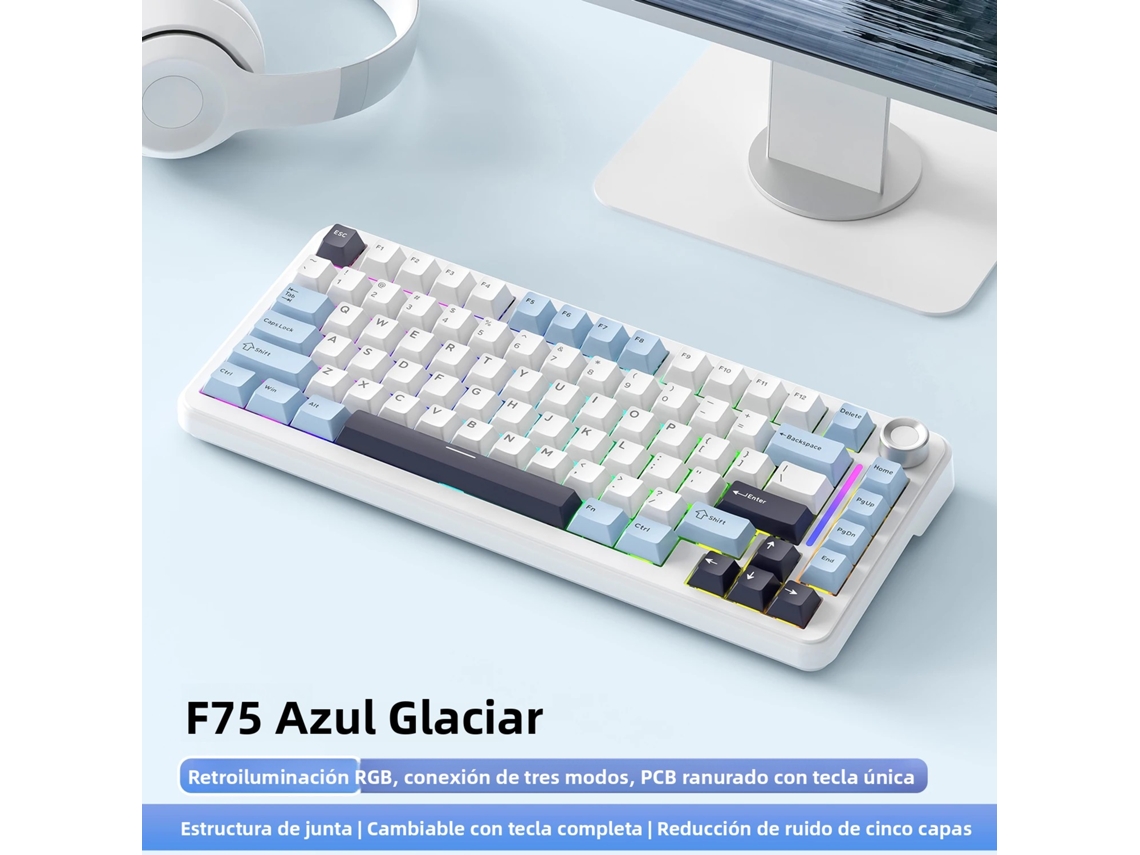 Teclado mecánico inalámbrico para juegos, teclas PBT, letras laterales, diseño del 75 %