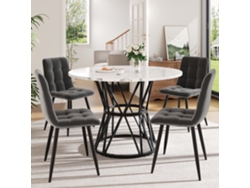 Mesa redonda de mármol de 100 cm con 4 sillas de terciopelo gris/negro.
