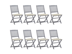 Sillas plegables de exterior DKD Home Decor de 8 piezas con cojines de acacia maciza