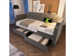 Sofá Cama De Terciopelo Gris De 90x200 Cm, Led, Usb-c, 2 Cajones, Multifuncional.