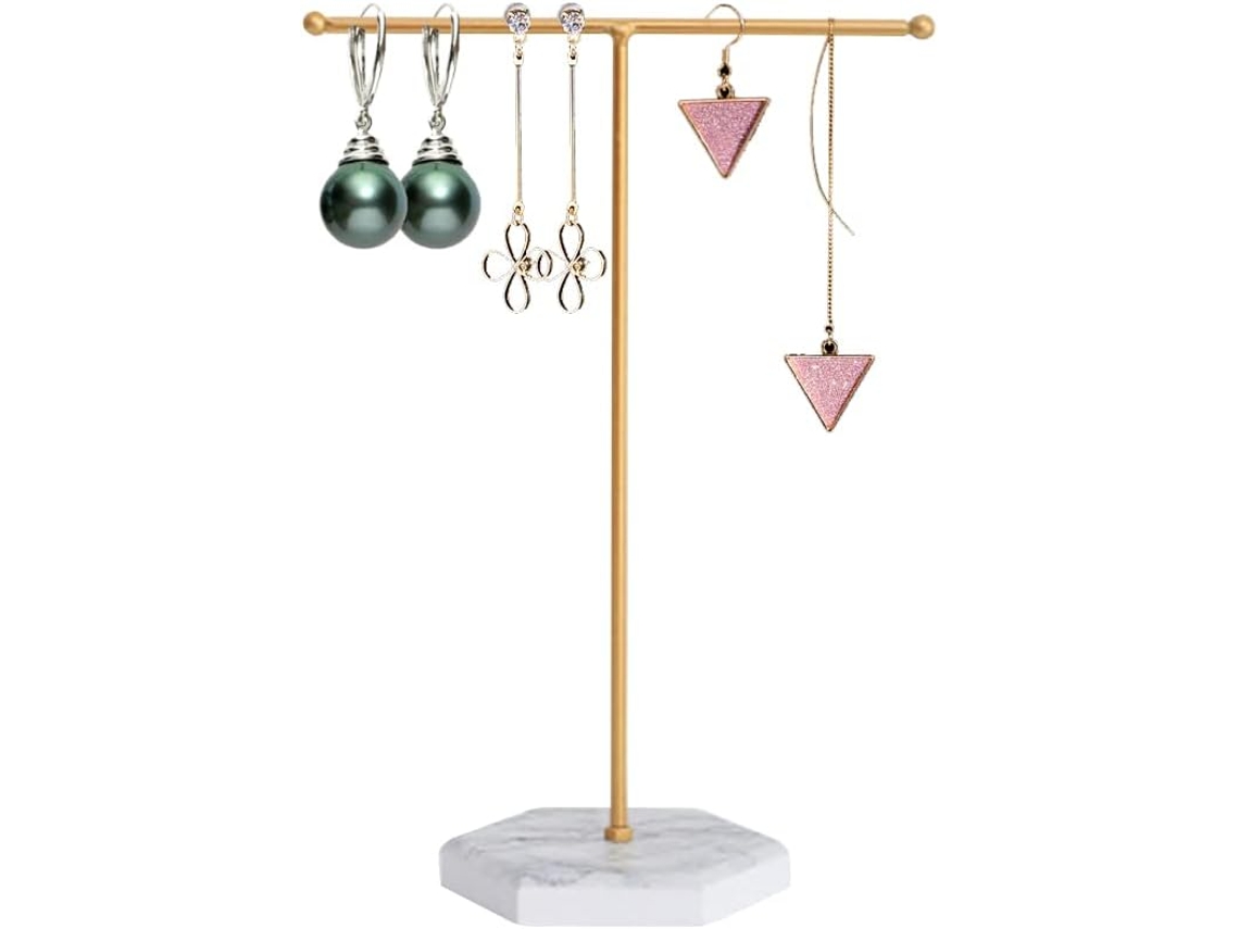 Soporte de metal para pendientes en forma de T, organizador de joyas, soporte para pendientes en forma de T, construcción robusta, diseño elegante para collares, pulseras y anillos.