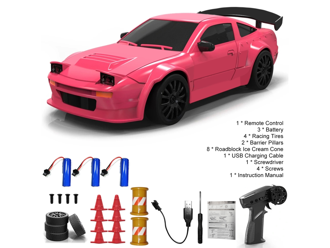 Coche Teledirigido 4x4 A Escala 1:24 De 2,4 Ghz Con Luces Led, Neumáticos De Competición Y 3 Baterías Recargables - Juguete Para Niños