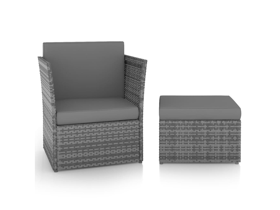 Silla de jardín de mimbre antracita con banco Dkd Home Decor
