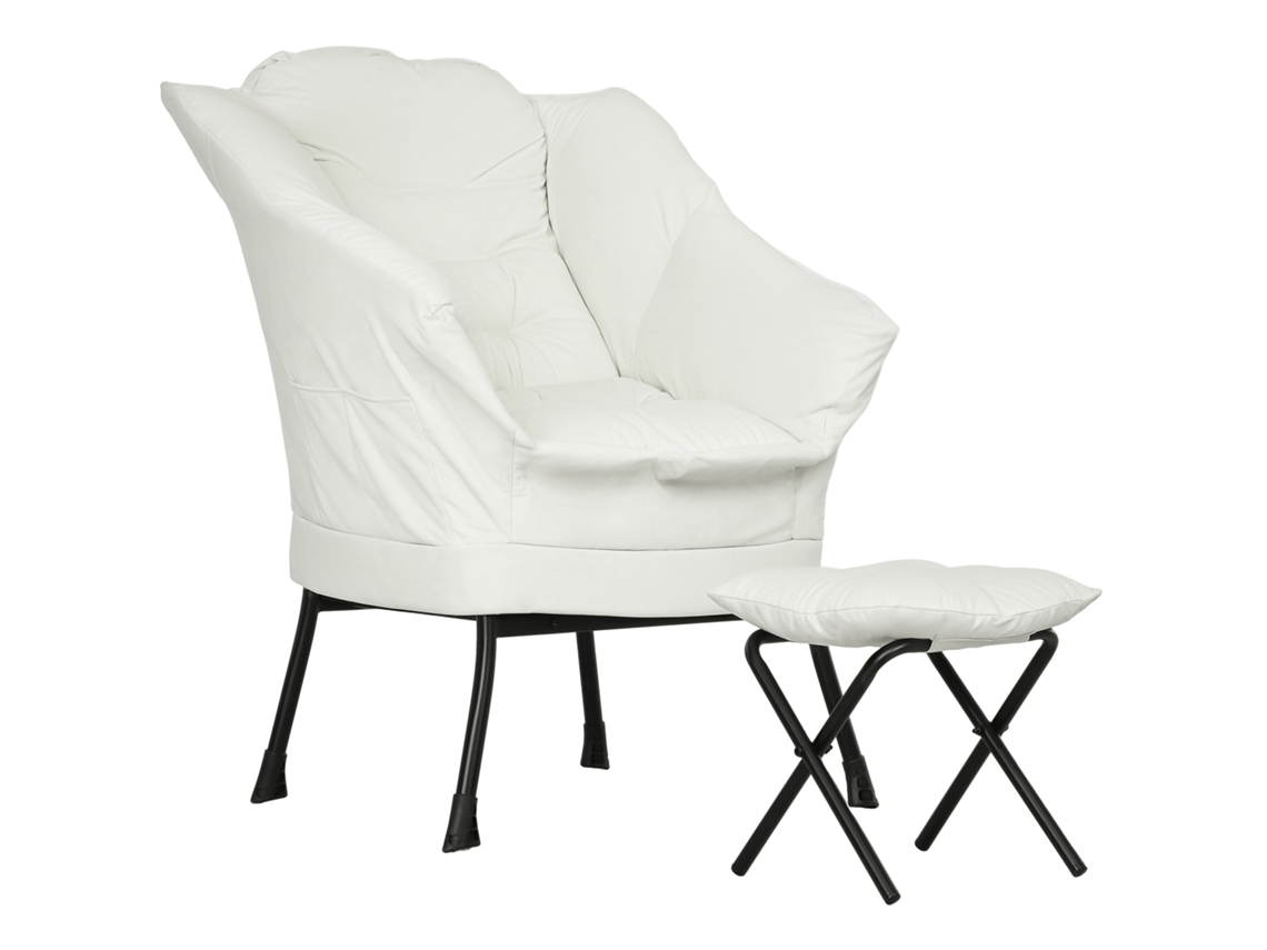 Poltrona Pufe Relax Bolsos Laterais Creme