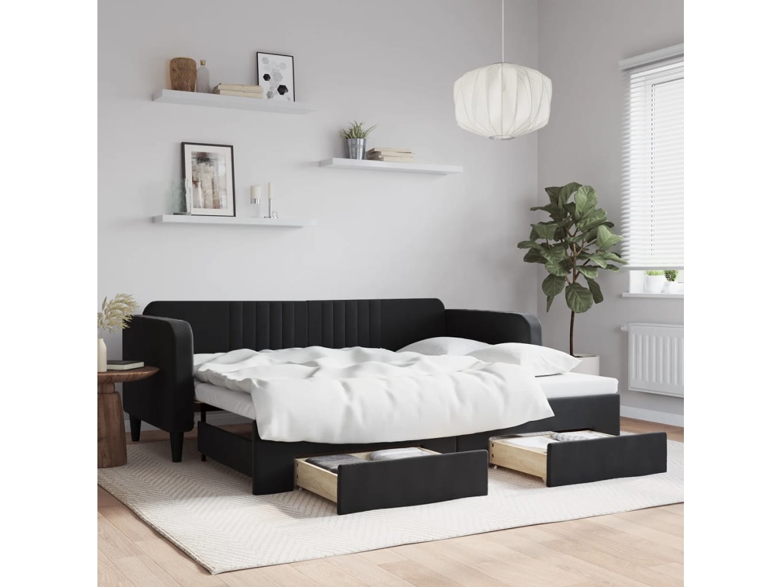 Sofá Cama Nido Con Cajones Terciopelo Negro 90x200 Cm