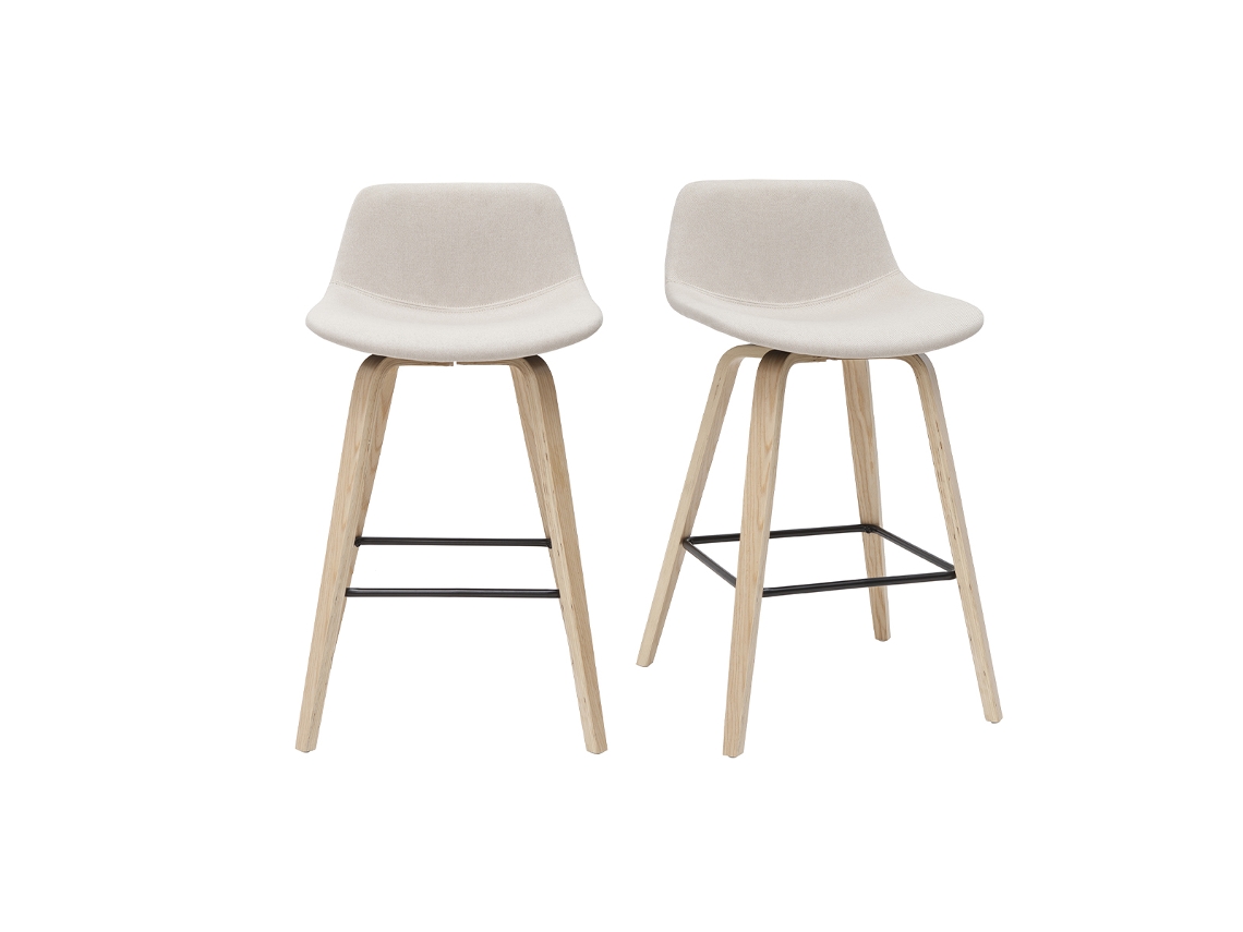 Conjunto de 2 bancos de cozinha bege nórdico e madeira clara 65 cm Nonie MILIBOO