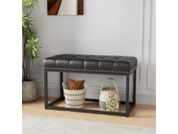 Banco Vintage De 91 Cm, Tapizado En Cuero Capitoné Y Estructura Metálica Industrial Negra.