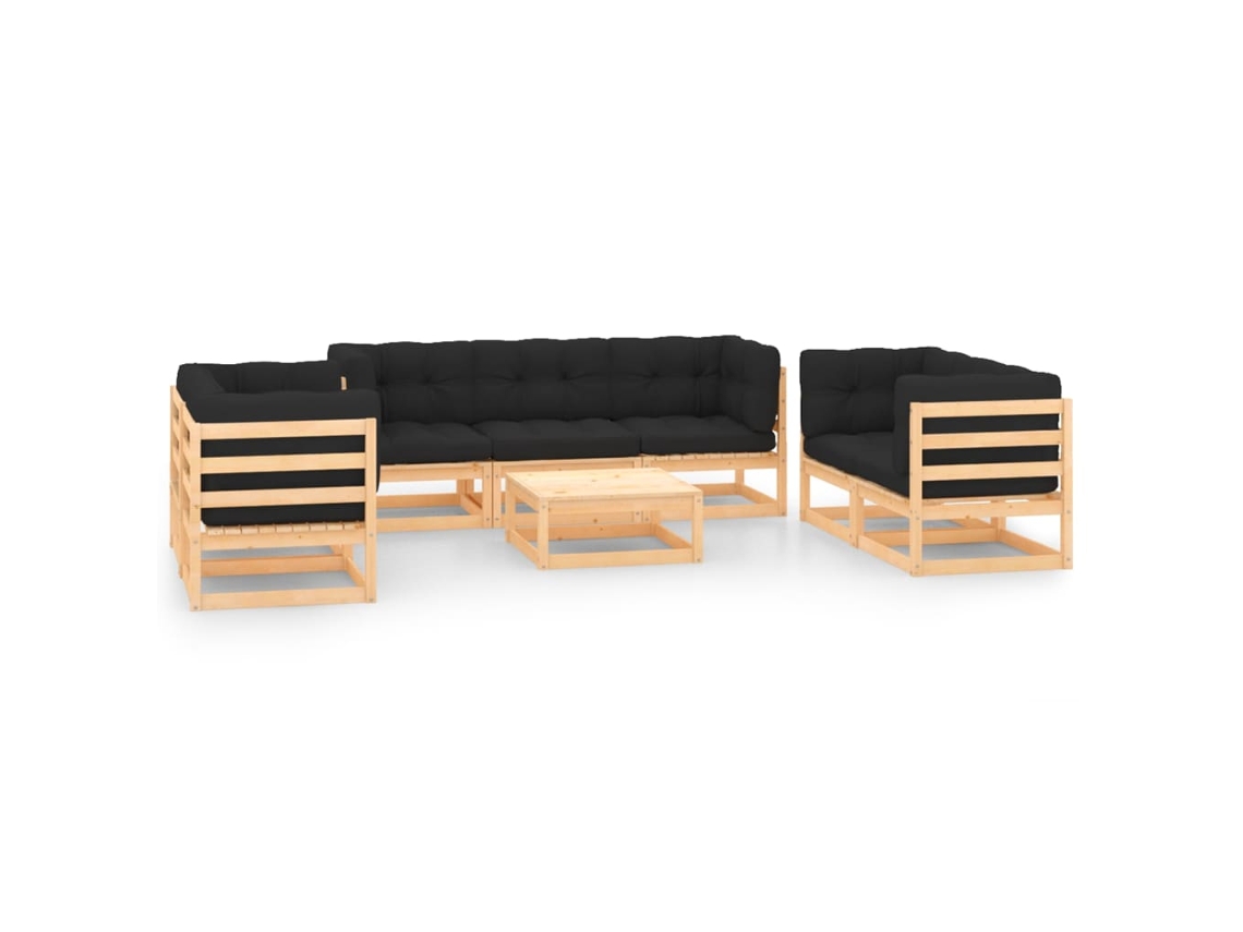 Conjunto de muebles de jardín con cojines de pino macizo, Dkd Home Decor