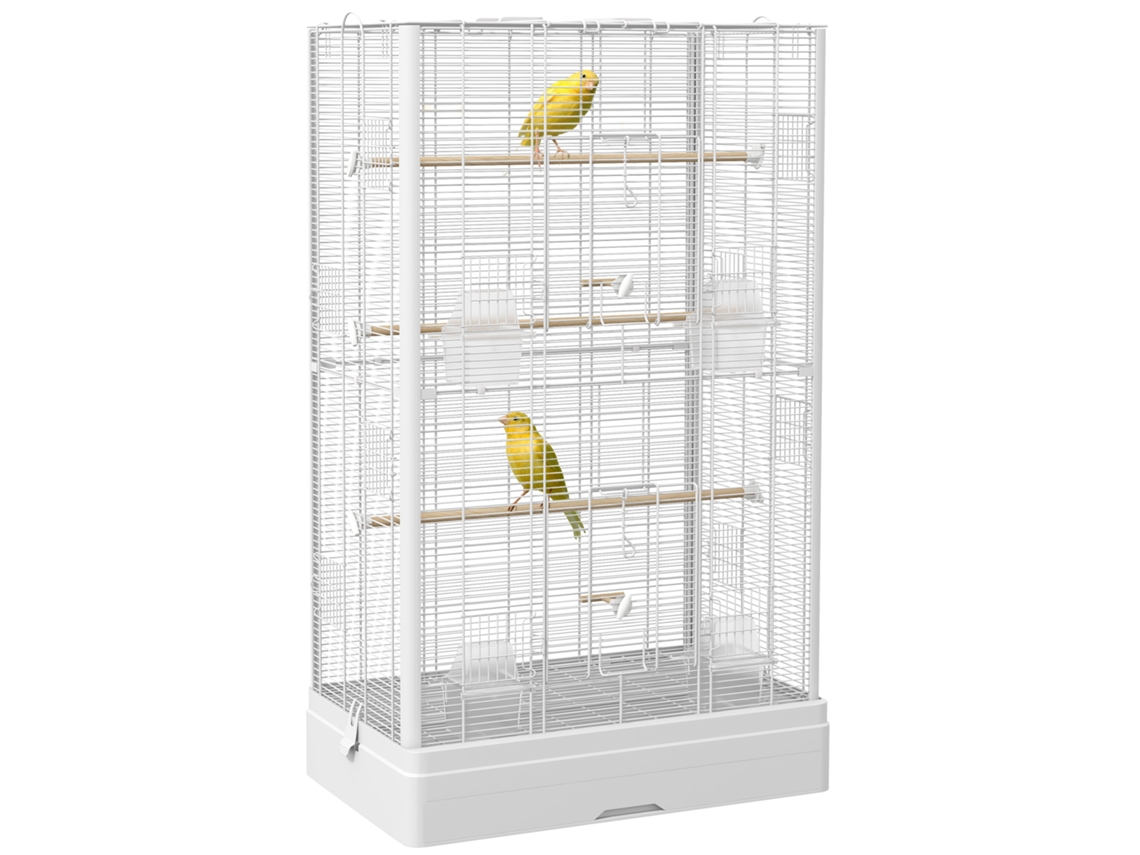 Gaiola Pássaros 61x36,5x98 Cm 8 Portas 5 Poleiros Branca