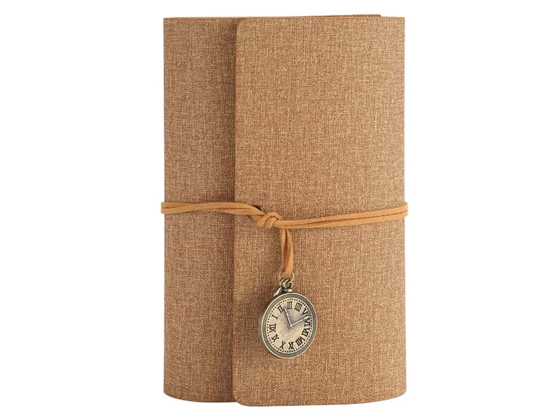 Cuaderno de cuero sintético con elementos de reloj de bolsillo retro y hebilla, interior reemplazable para escribir en Kofihety
