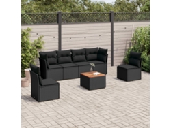 Conjunto de sofá de jardín de 7 piezas con cojines, ratán negro, Dkd Home Decor