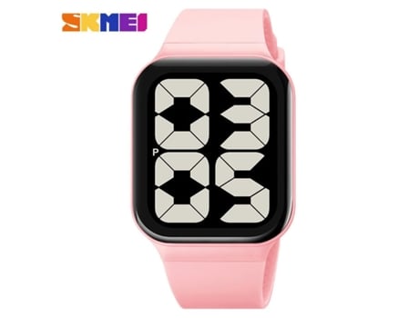 Hombres Mujeres Deportes Led Digital Impermeable PU Pulsera Cuadrado Electrónico Pareja Reloj - Rosa Negro Máquina VEANXIN