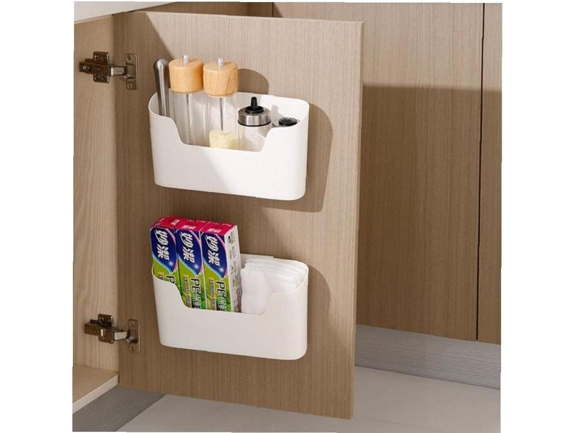 Juego de 2 cajas de almacenamiento de pared autoadhesivas, aptas para armario, baño y refrigerador, para artículos pequeños.