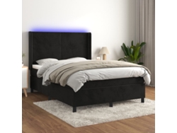 Cama box spring colchón y LED terciopelo negro 140x200 cm