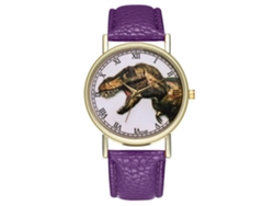Elegante Reloj De Pulsera Unisex Informal Con Estampado De Dinosaurios Y Movimiento De Cuarzo Morado.