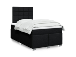 Cama Box Spring Con Colchón Tela Negro 120x200 Cm