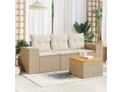 Conjunto de sofá de jardín de 4 piezas con cojines de mimbre beige DKD Home Decor