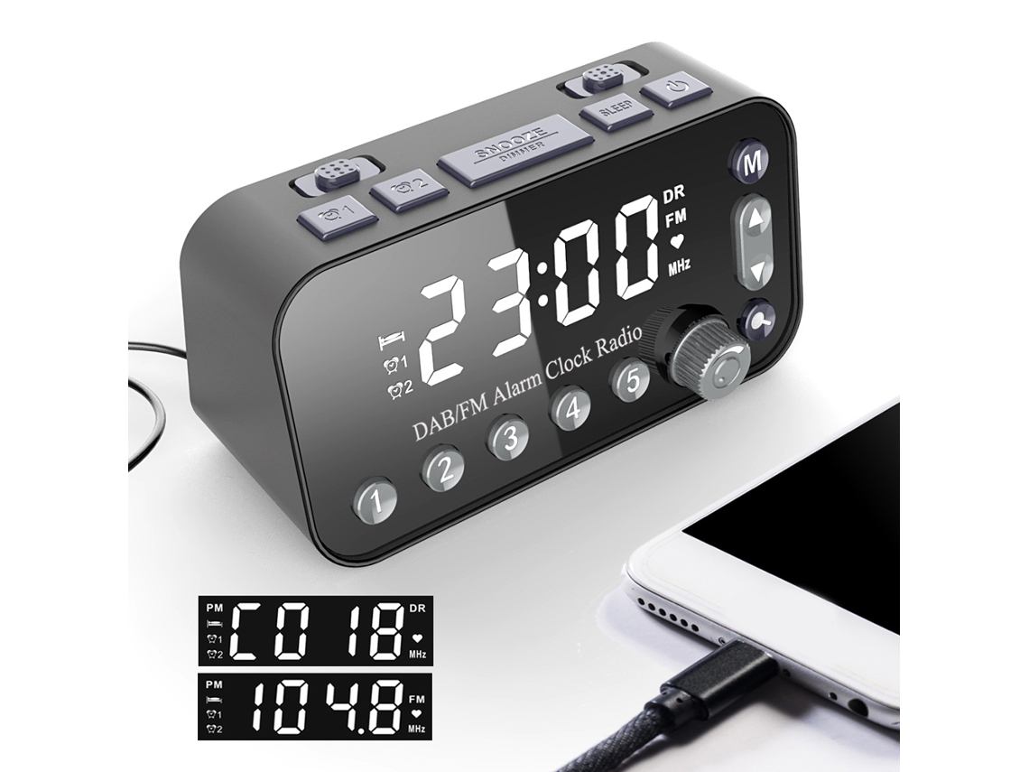 Radio Despertador Digital Con Pantalla Led Grande De 3,5 Pulgadas, Funciona Con Pilas, Volumen Ajustable, Radio Fm/dab Con Dos Puertos Usb, Luz De Fo