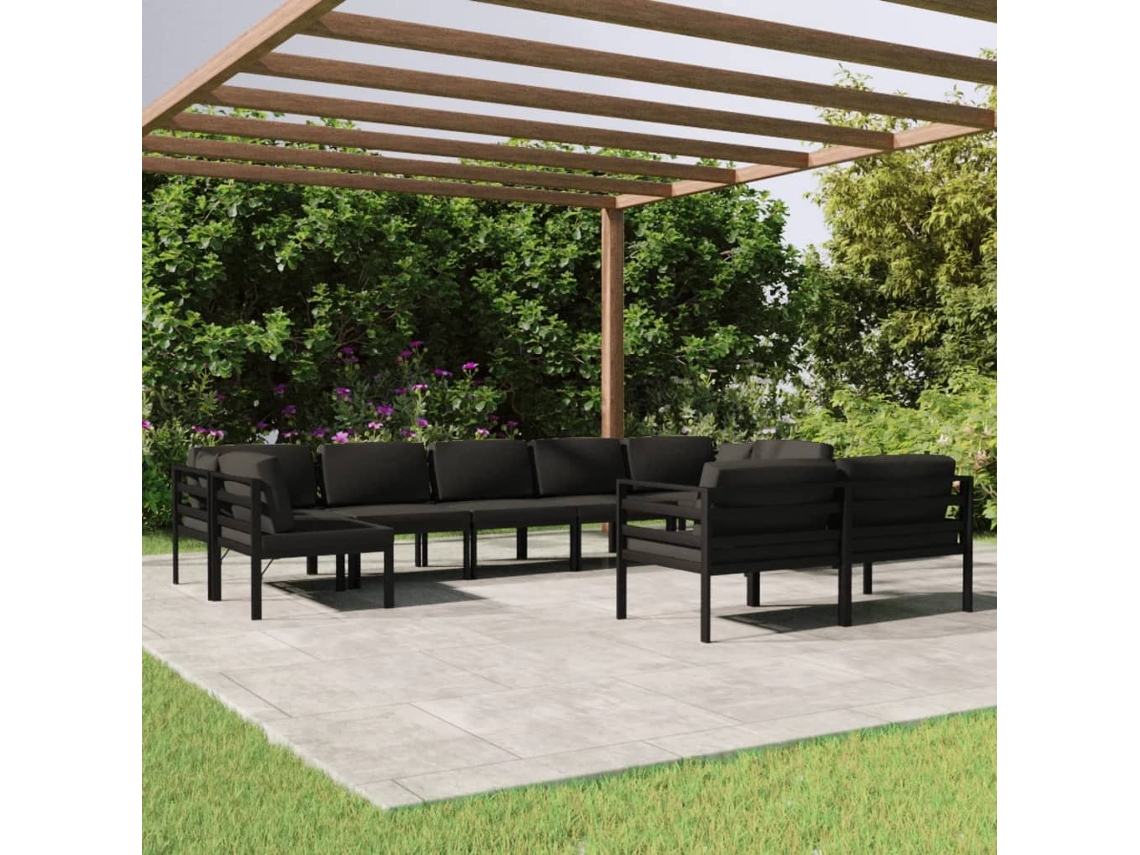 Conjunto de jardín DKD Home Decor de 9 piezas con cojines de aluminio antracita