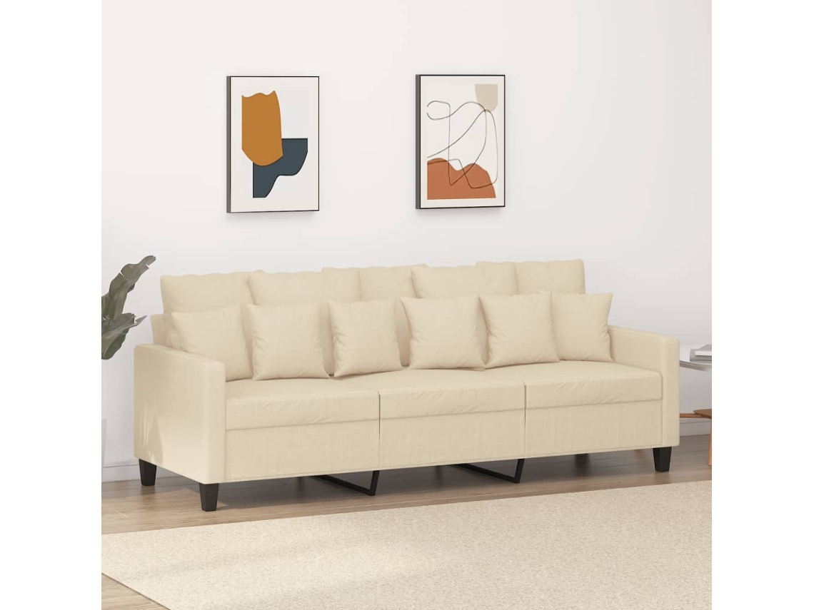 Sofá De 3 Plazas De Tela Crema 180 Cm