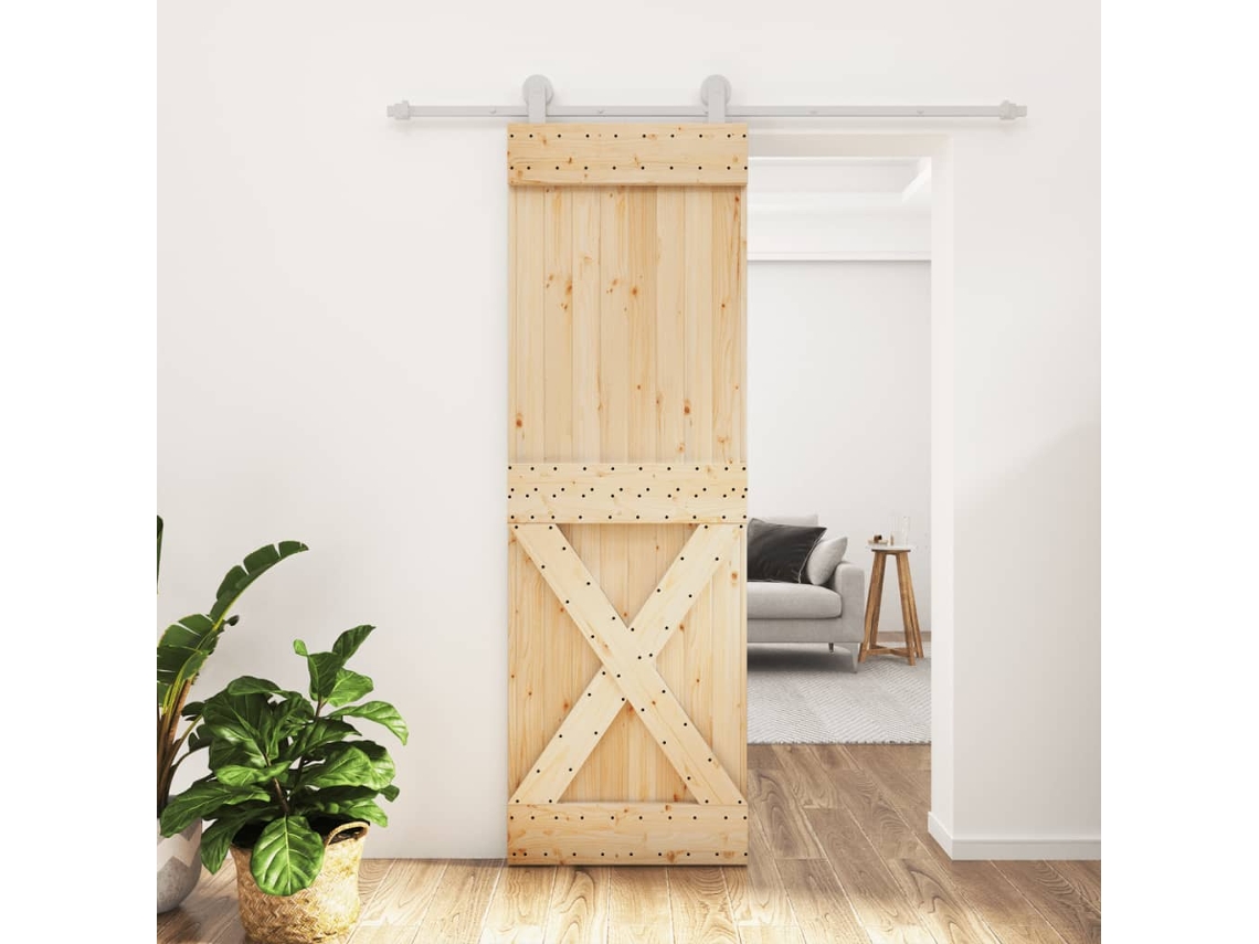 Puerta Corredera Con Herrajes Madera Maciza De Pino 70x210 Cm