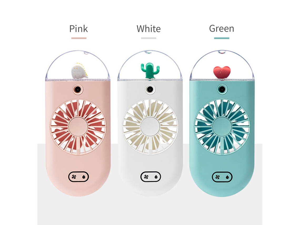 Ventilador nebulizador portátil con luz nocturna, 3 velocidades y conexión USB.