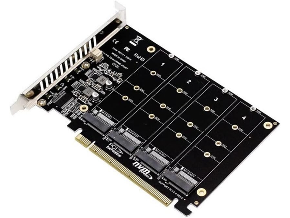 Tarjeta De Expansión De Disco Duro Nvme Con Ranura Pci-e16x Para 4 Módulos De Unidad De Estado Sólido.