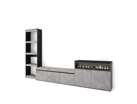 Muebles de Salón para TV 310x186x35cm Para TV hasta 65 Chimenea eléctrica Cemento