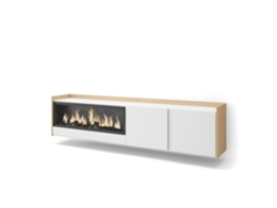Mueble Tv, Televisión, 212x35x50cm, Para Tv Hasta 80", Chimenea Eléctrica Xxl, Colgado, Suspendido, Blanco Y Roble Soft