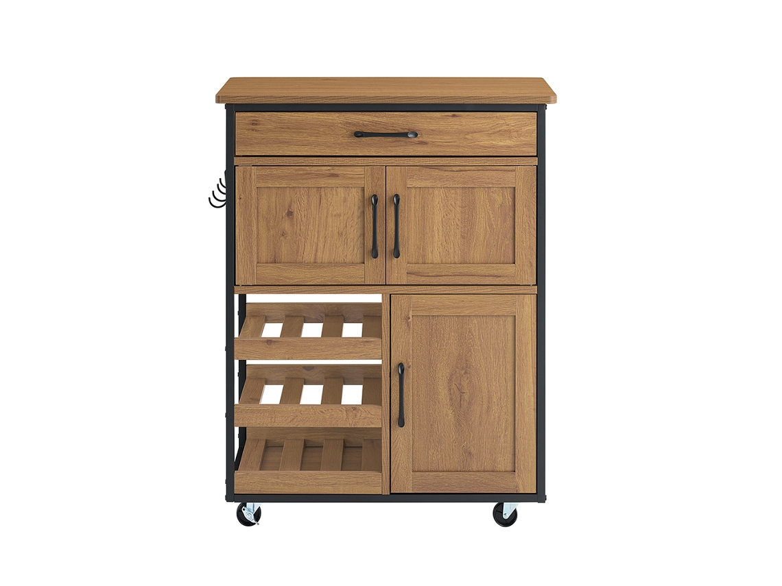 Mueble de cocina vintage Sobuy con ruedas y cajones marrones