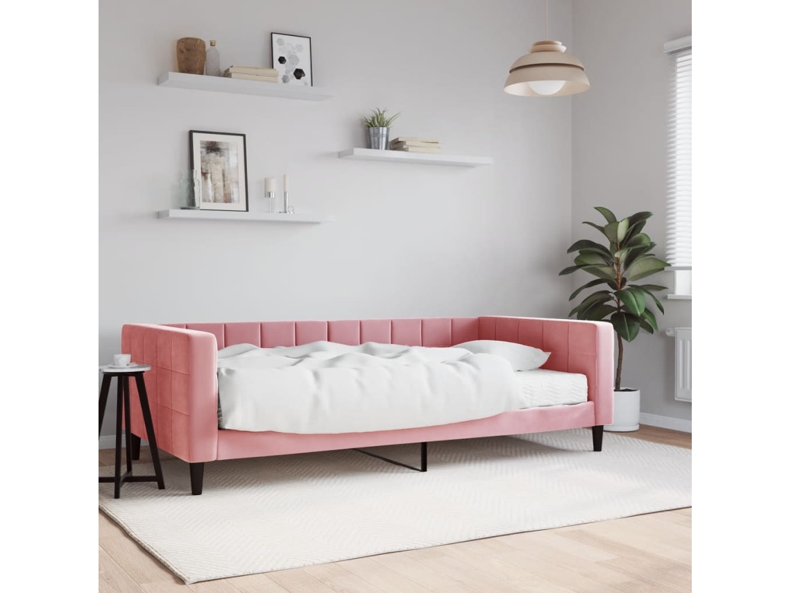 Sofá Cama Con Colchón Terciopelo Rosa 100x200 Cm