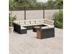 Conjunto de sofá de jardín de 13 piezas con cojines de mimbre sintético negro, Dkd Home Decor