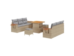 Maison Exclusive - Conjunto de sofás de jardín de mimbre de 11 piezas en beige y gris claro.