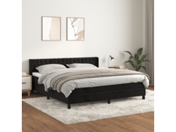 Cama Box Spring Con Colchón Terciopelo Negro 160x200 Cm