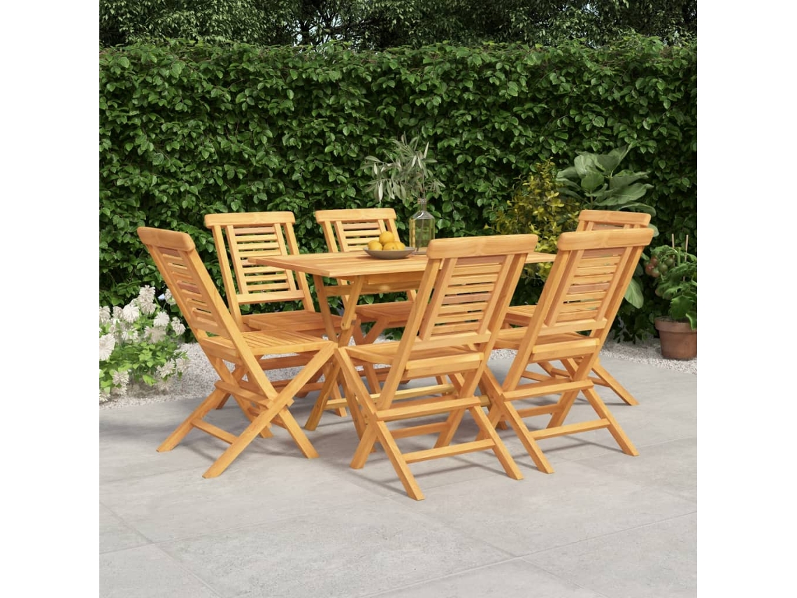 Juego de comedor de jardín de 7 piezas DKD Home Decor de madera maciza de teca