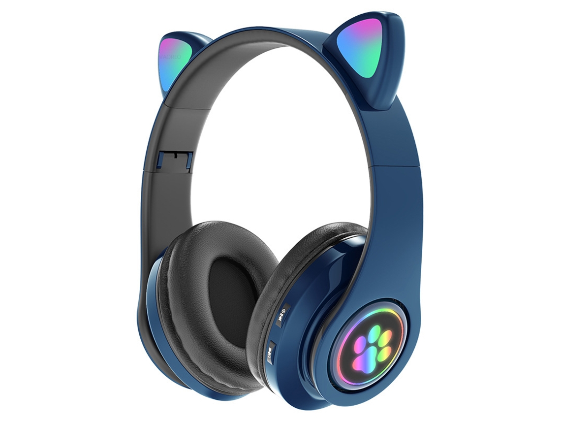 Auriculares Inalámbricos Bluetooth (azules) Con Flash, Diseño De Orejas De Gato Y Micrófono.