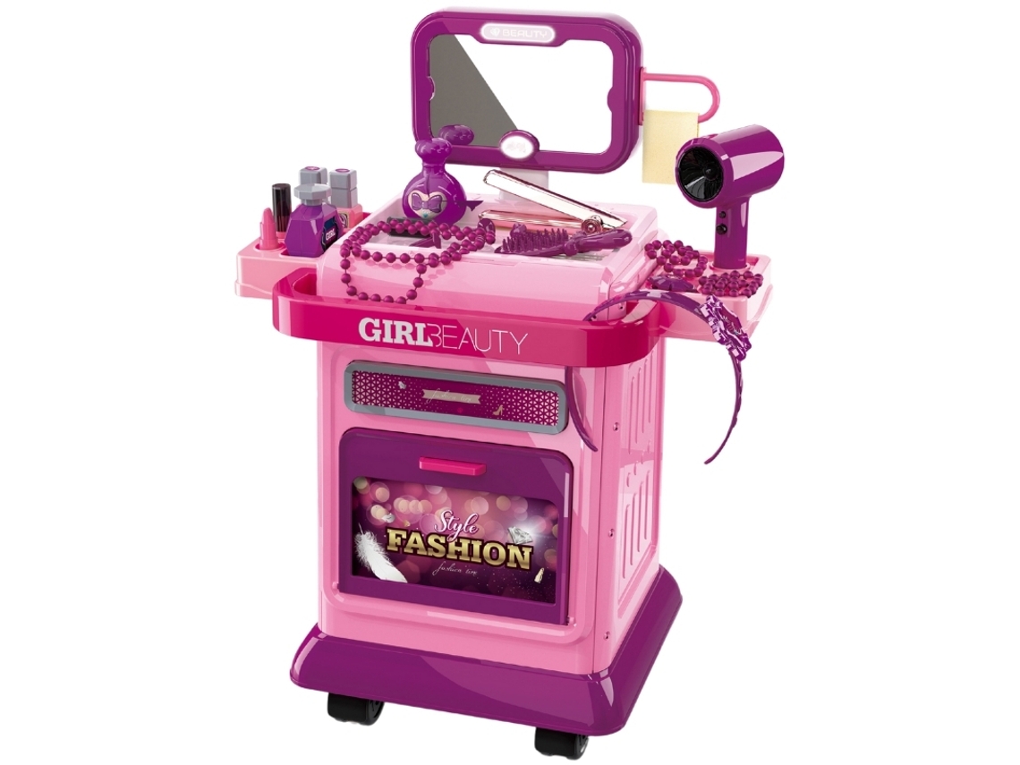 Tocador de juguete con carrito | Kit de belleza infantil con espejo y accesorios | LPM (31 piezas)