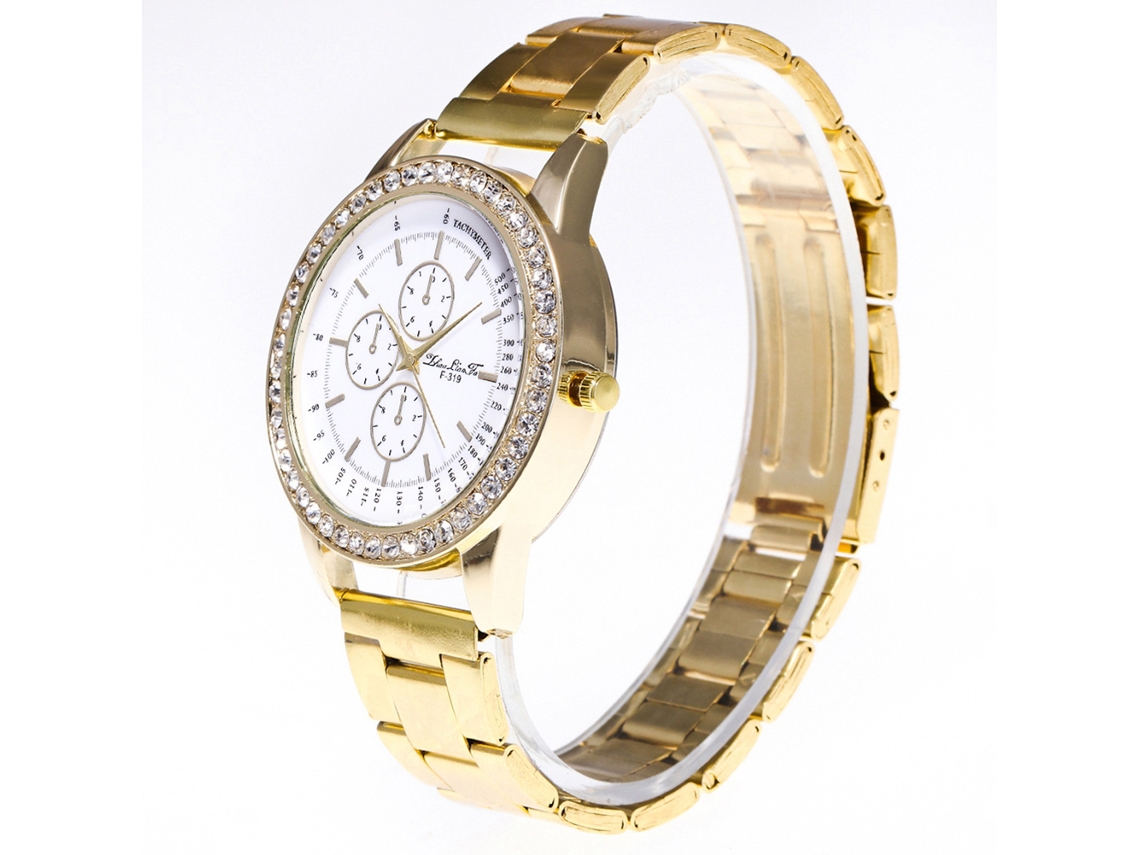 Reloj De Pulsera Para Mujer Luxury Zhoulianfa Oro Strass Cuarzo Correa Acero Casual