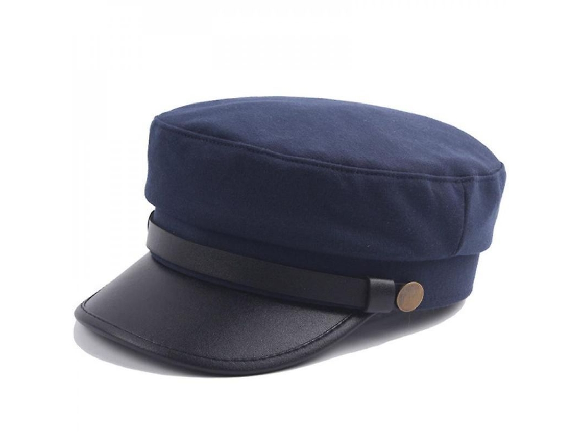 2026-gorra Unisex Baker Boy Con Visera Gorro Newsboy Beret Cadete Militar De Algodón Y Pu Talla Única 56-58cm Azul Marino