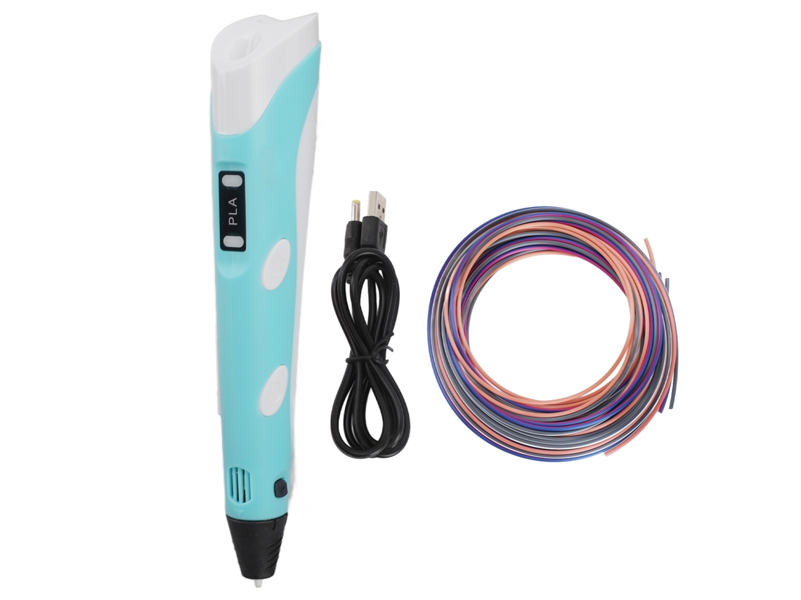Kit de bolígrafo de impresión 3D de segunda generación con filamento, cable USB, juguete para artistas, color azul inglés