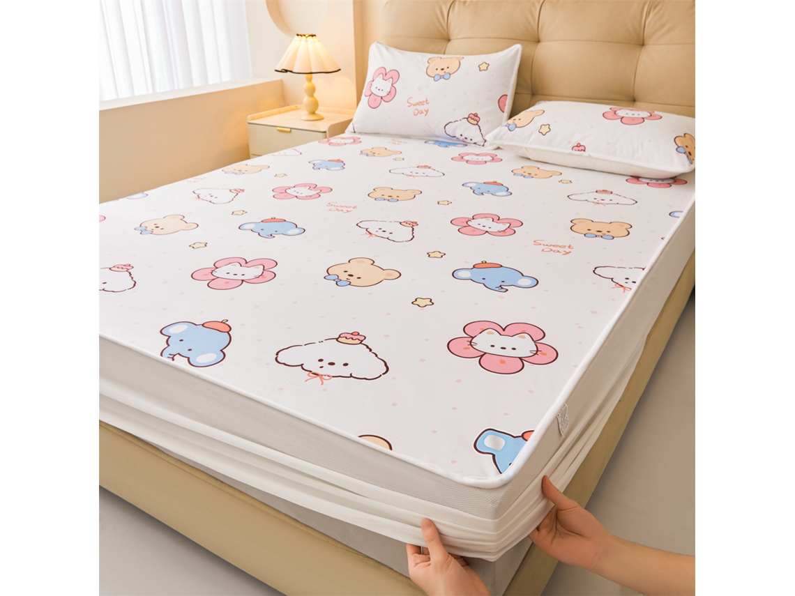 Protector De Colchón Impermeable Czhhmart Con Diseño De Dibujos Animados. 150 Cm X 200 Cm (con Un Par De Fundas De Almohada). Gatito.