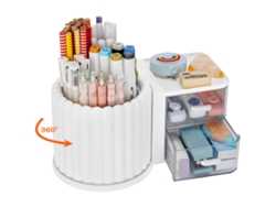 Organizador Giratorio Blanco Con Dos Cajones (1 Ud.). Portaútiles Para Oficina, Hogar Y Artículos De Arte.