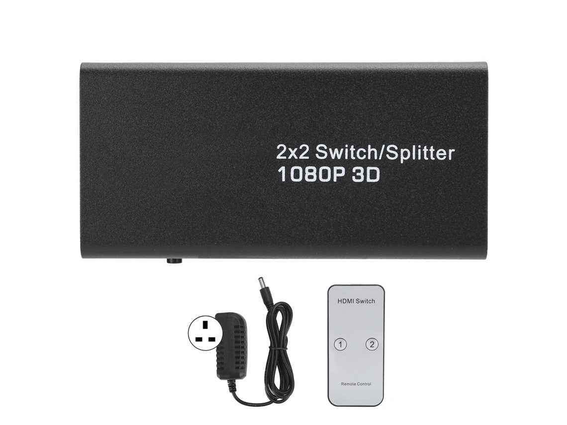 Divisor Hdmi 2x2 Compatible Con Audio 3d Sin Pérdidas 1080p Con Control Remoto 100-240v Negro