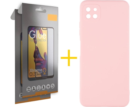 Carcasa y 2 Protectores de Pantalla de Vidrio Full Samsung A22 5G SKYHE Silicona Líquida Rosa