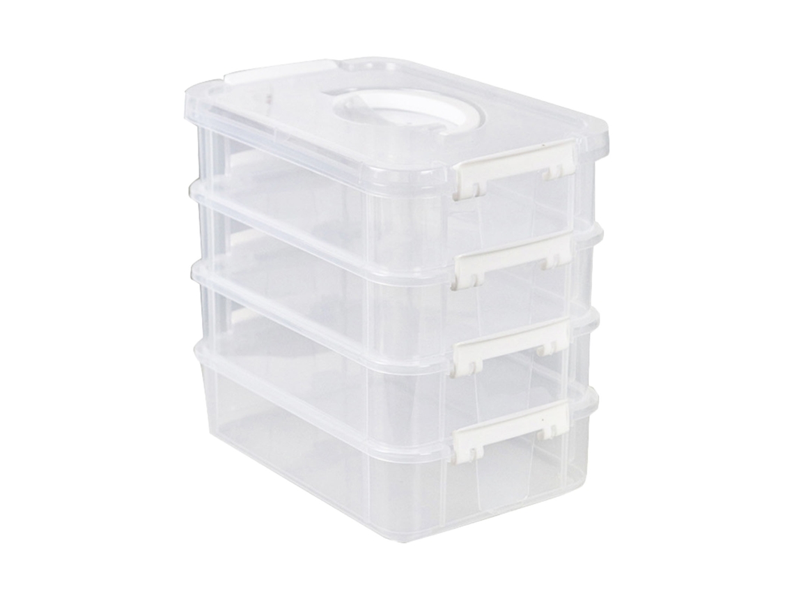 Caja De Almacenamiento Apilable Con Tapa Para Bloques De Escritorio Blancos, Organizador Multicapa