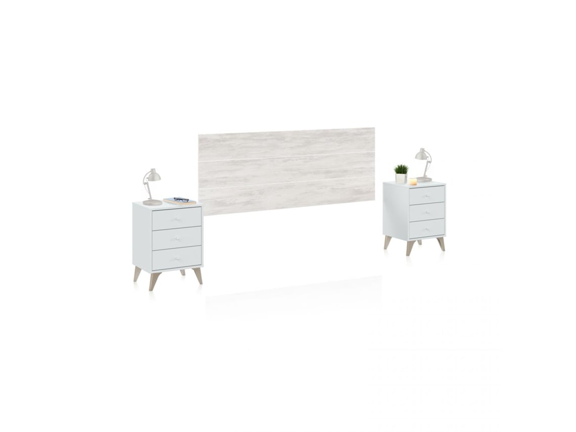 Cabecero con mesitas Sweet Blanco Artik (Blanco Mate) – Blanco Velho 160(cabezal)/40 (mesita)/34(cajón) x 60(cabezal)/56(mesita)/10(cajón) x 2,5 (cabezal) / 33,5 (mesita) / 25 (cajón) cm
