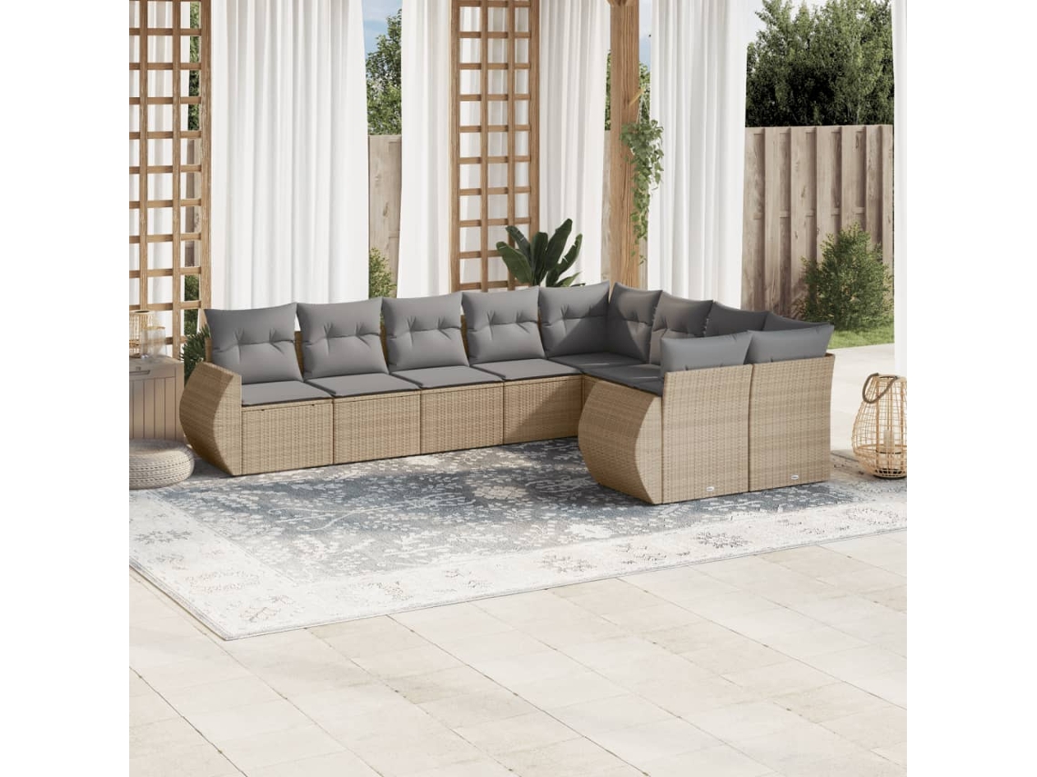 Conjunto de 9 sofás de jardín con cojines de mimbre beige de Dkd Home Decor