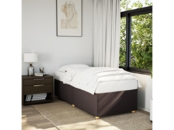 Estructura De Cama Sin Colchón Tela Marrón Oscuro 90x190 Cm